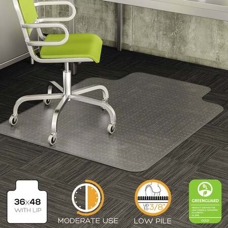 DEFLECTO Chair Mat 36"x48", Traditional Lip Shape, Clear, for Carpet CM13113